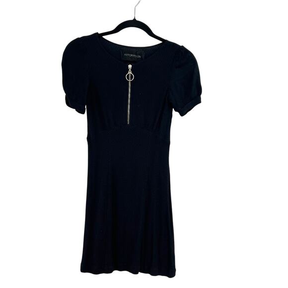 Reformation Kinglsey Mini Dress Zipper Front Short Sleeve Black Size Small - Picture 2 of 13